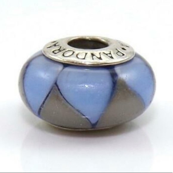 Pandora Blue & Grey Triangle Murano Glass Bead - Picture 2 of 6